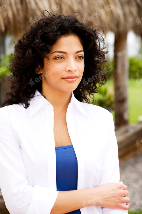 Preview: Portrait Woman Standing In Tropical Garden