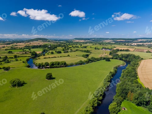 Preview: Aerial View Of Green English Farm Fields In Herefordshire