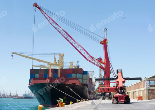 Preview: Wide Shot Of A Port With Ships Being Unloaded Of The Cargo