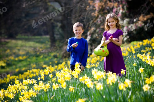 Preview: A Girl And A Boy Holding Easter Eggs