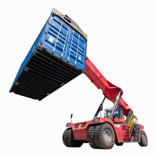 Preview: Isolated Image Of A Mobile Crane Moving Cargo Container At A Dockyard