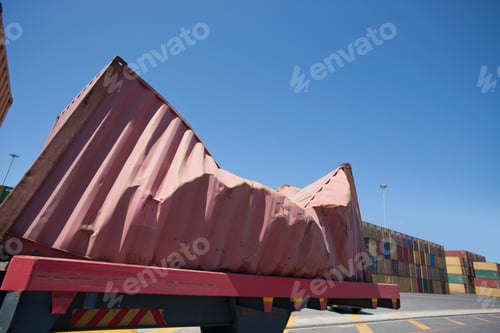 Preview: Close Up Of A Damaged Cargo Container At A Dockyard