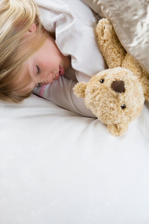 Preview: Young Girl Asleep In Her Bed With A Teddy Bear