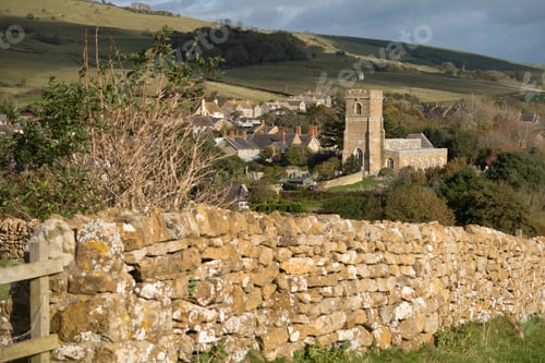 Preview: View Of Church And Houses In Village Of Abbotsbury In Dorset