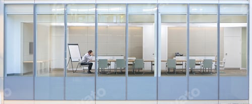 Preview: View Through Window, Of Business Man In Meeting Room