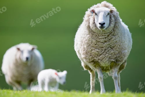Preview: Portrait Of A Sheep In Grass Field On A Sunny Spring Day