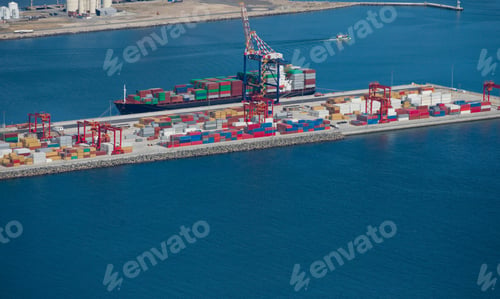 Preview: Aerial View Of A Commercial Dock Full Of Neatly Stacked Cargo Containers
