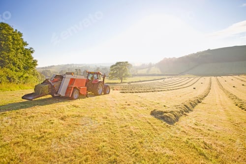 Preview: Tractor Baling Hay In The Field