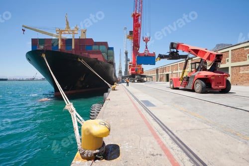 Preview: Mobile Crane Moving Towards The Gantry Crane To Pick Up Containers Unloaded From The Ship