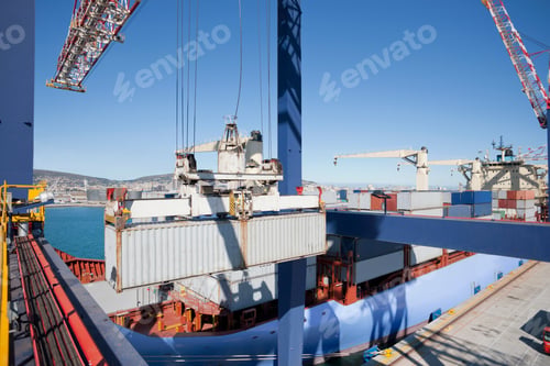Preview: View From The Platform Of The Gantry Crane Carrying A Cargo Container From The Ship