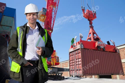 Preview: Worker Supervising Loading Of Containers At Port