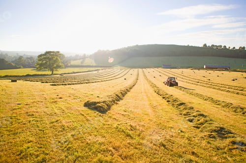 Preview: Wide Shot Of A Tractor Baling Hay In The Field