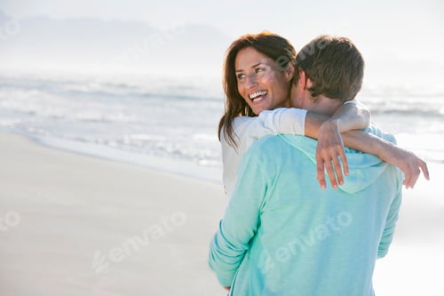 Preview: Medium Shot Of A Couple Hugging Each Other On A Sunny Beach.