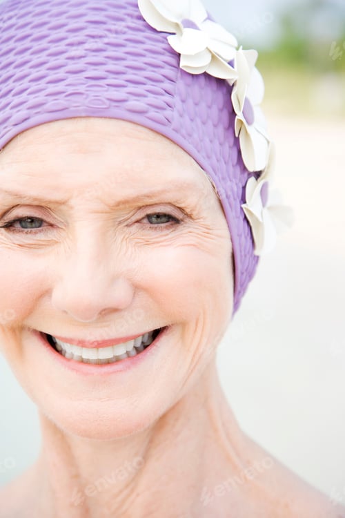 Preview: Senior Woman In A Swimming Hat, At The Beach