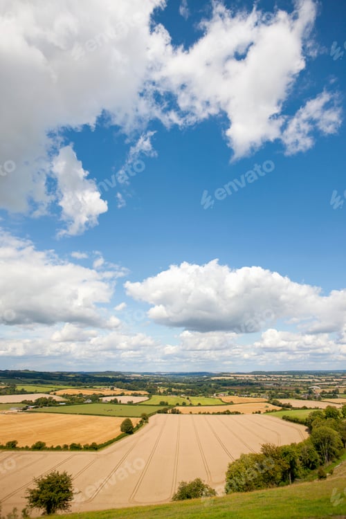 Preview: A Vertical Shot Showing Expansive Farms Of A British Rural Landscape.