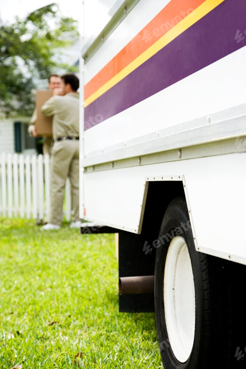 Preview: Removal Van With Removal Men Carrying Packing Boxes