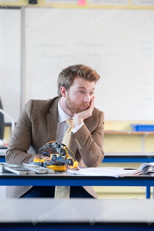 Preview: Bored Teacher Assembling Robot In Science Class