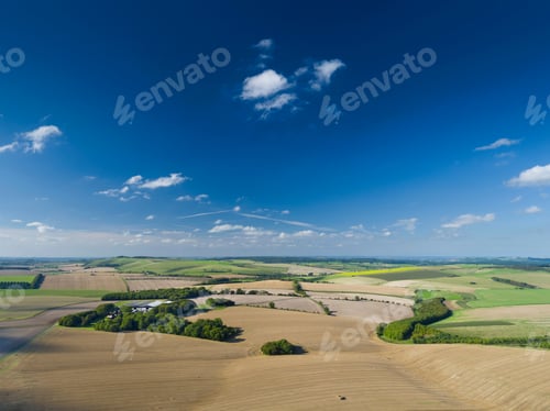Preview: Aerial Landscape Of English Farm Fields After Harvest