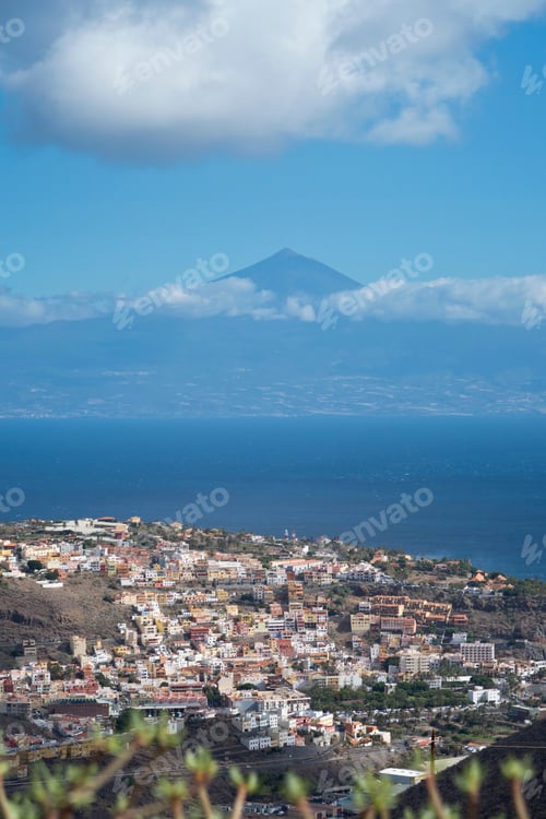 Preview: View Of San Sebastian, La Gomera, Canary Islands With Mount Teide On Tenerife In Background