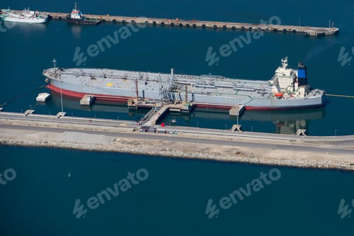 Preview: Aerial View Of An Oil Tanker Moored At A Commercial Dock