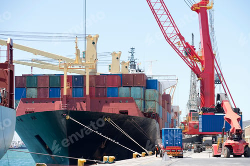 Preview: Close Up Of A Ship With Heavy Cargo Anchored At A Dock For Unloading Process