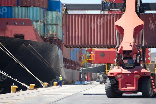 Preview: Close Up Of A Hauler Unloading Containers From A Ship