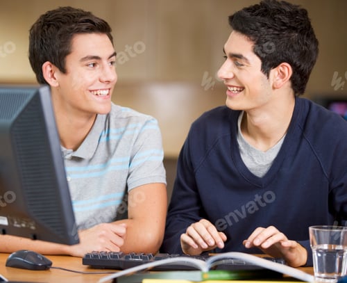 Preview: Two Teenage Boys Studying Using A Computer