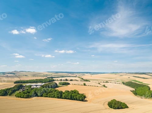 Preview: Aerial Landscape Of Summer Farm Wheat And Barley Field Harvest Crops
