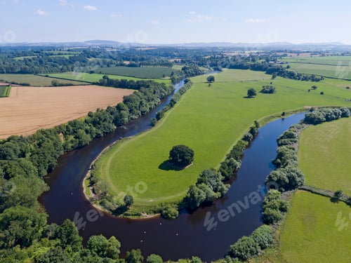 Preview: Aerial View Of Green English Farm Fields In Herefordshire