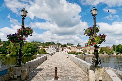 Preview: Stone Footbridge Over River In Sunny Confolens, Charente, France