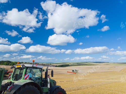 Preview: Tractor With Trailer Collecting Wheat From Harvested Field