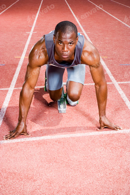 Preview: Portrait Of A Male Athlete In The Starting Blocks