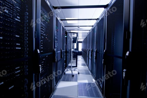 Preview: Computer In An Aisle With Server Cabinets At A Data Center.