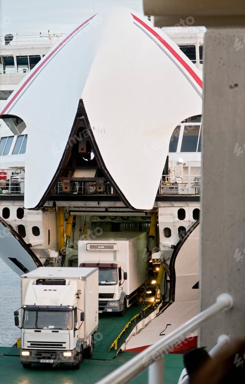 Preview: Lorries And Trucks Leaving Ferry At Port