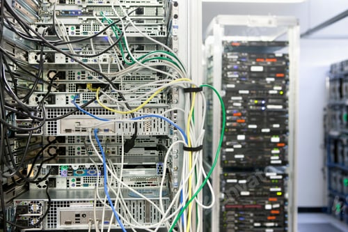 Preview: Complex Array Of Wires At The Back Of A Server Cabinet.