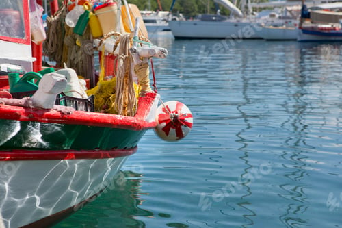 Preview: Greece, Kefalonia, Fiskardo, Relection Of Water On Hull Of Boat In Harbour