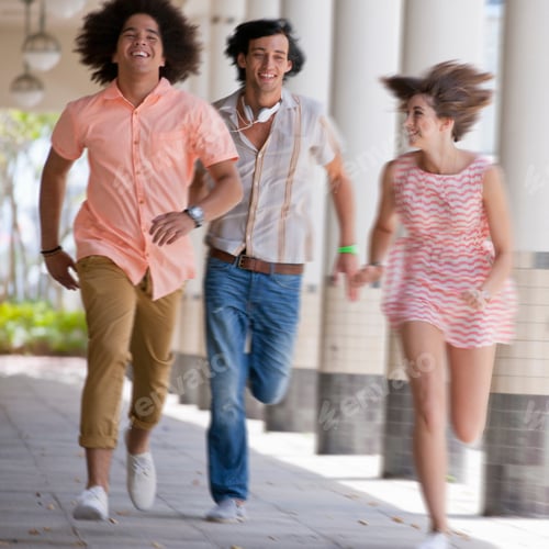 Preview: Happy Friends Running Together In A Corridor