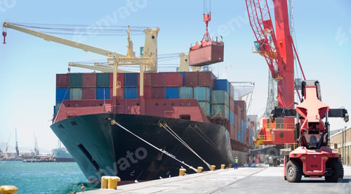 Preview: Close Up Of A Cargo Ship Being Unloaded While It Is Anchored In The Dockyard