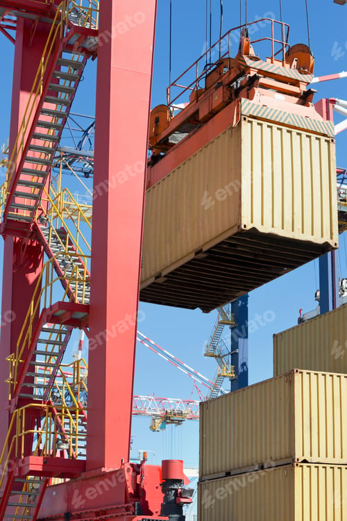 Preview: Vertical Shot Of A Gantry Crane Placing Containers In Stack