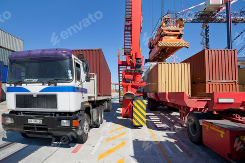 Preview: Close Up Of A Lorry In A Dockyard Carrying Cargo Container To Its Destination From The Dockyard