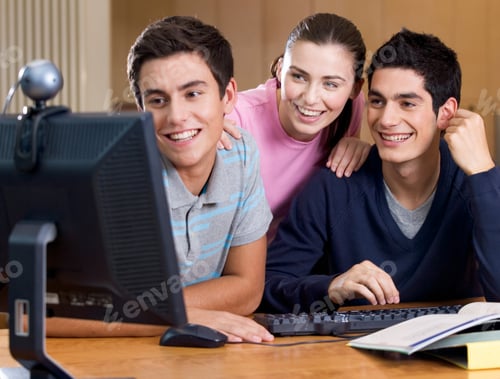 Preview: Three Teenage Friends Using A Computer