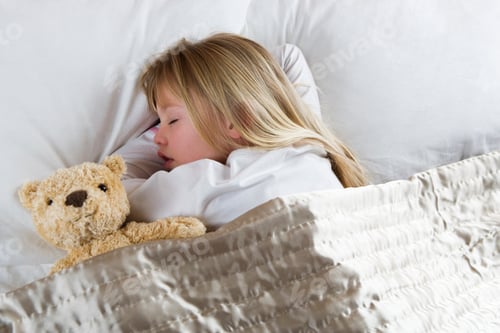 Preview: Young Girl Asleep In Her Bed With A Teddy Bear