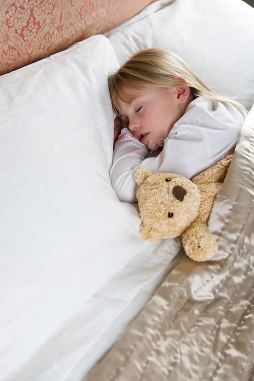 Preview: Young Girl Asleep In Her Bed With A Teddy Bear
