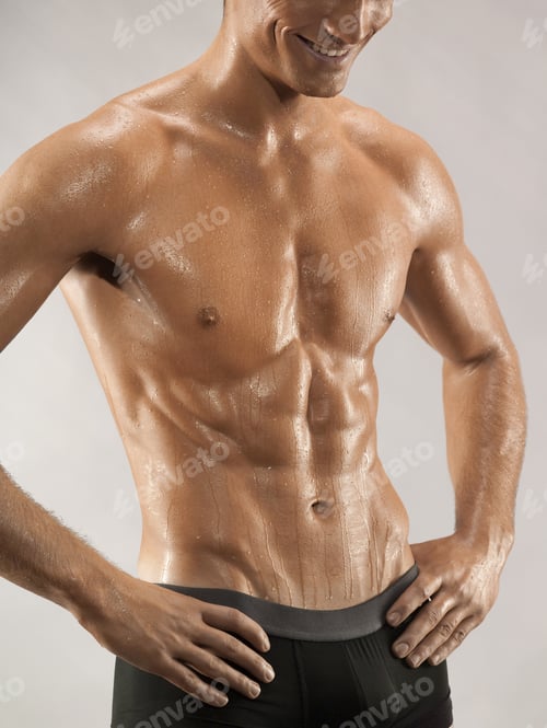 Preview: Muscular Young Man With Wet Chest, Studio Shot