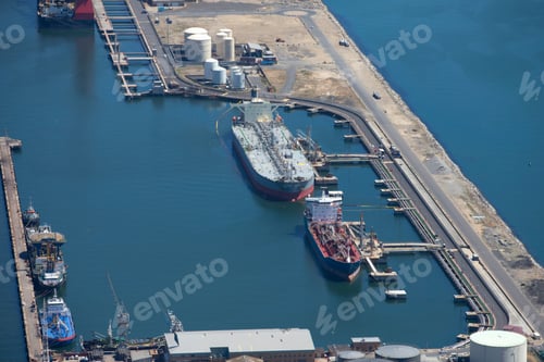 Preview: Aerial View Of An Oil Tanker Moored At A Commercial Dock.