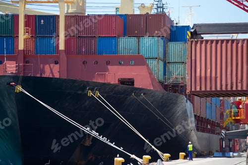 Preview: Close Up Of A Ship Deck With Heavy Containers Ready For Being Unloaded