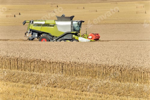 Preview: Combine Harvester Harvesting Field Of Wheat