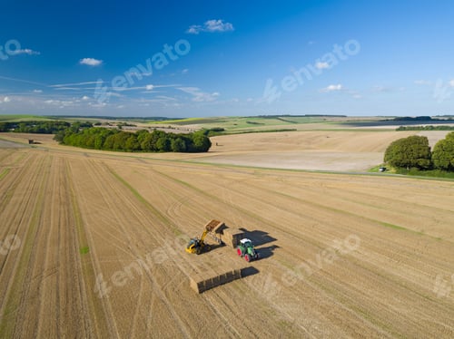 Preview: Aerial View Of Loading Bales Onto Trailer After Harvest