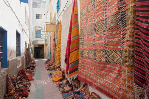 Preview: Traditional Carpets For Sale Outside Carpet Shop, Essaouira, Morroco