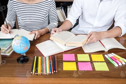 Preview: Education, Teaching, Learning Concept. Two High School Students Or Classmates Group Sitting In